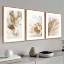 Kit de 3 Quadros Decorativos Folhagem Dourada
