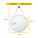 Kit 2 Espelhos Redondos Adnet Moderno Lavabo Quarto Sala Banheiro Alça Em Couro 60cm C/ Pino Suporte