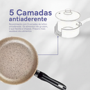 Conjunto De Panelas 10 Peças Antiaderente Caçarola Frigideira Fervedor Cor Coffee Cappuccino + Talheres